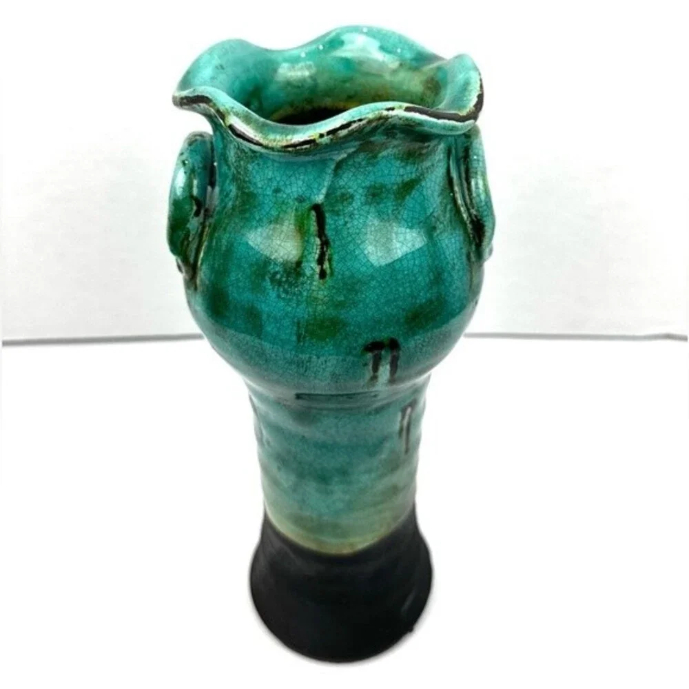 Turquoise and Black Unique Ceramic Decorative Vase